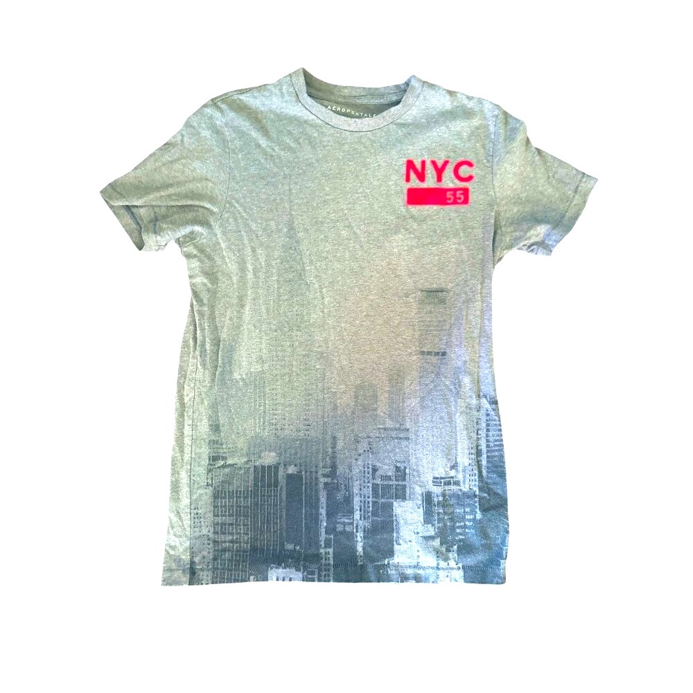 Aeropostale NYC 55 Graphic Tee Medium Gray Cotton Polyester Unisex